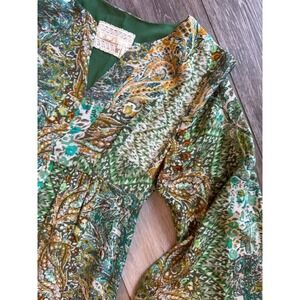 Floreat Green Paisley Print Dress Bell Sleeve Mini Bohemian Festival Size 4